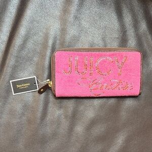 Juicy Couture Hot Pink Zip-Around Wallet with Gold Stud Logo